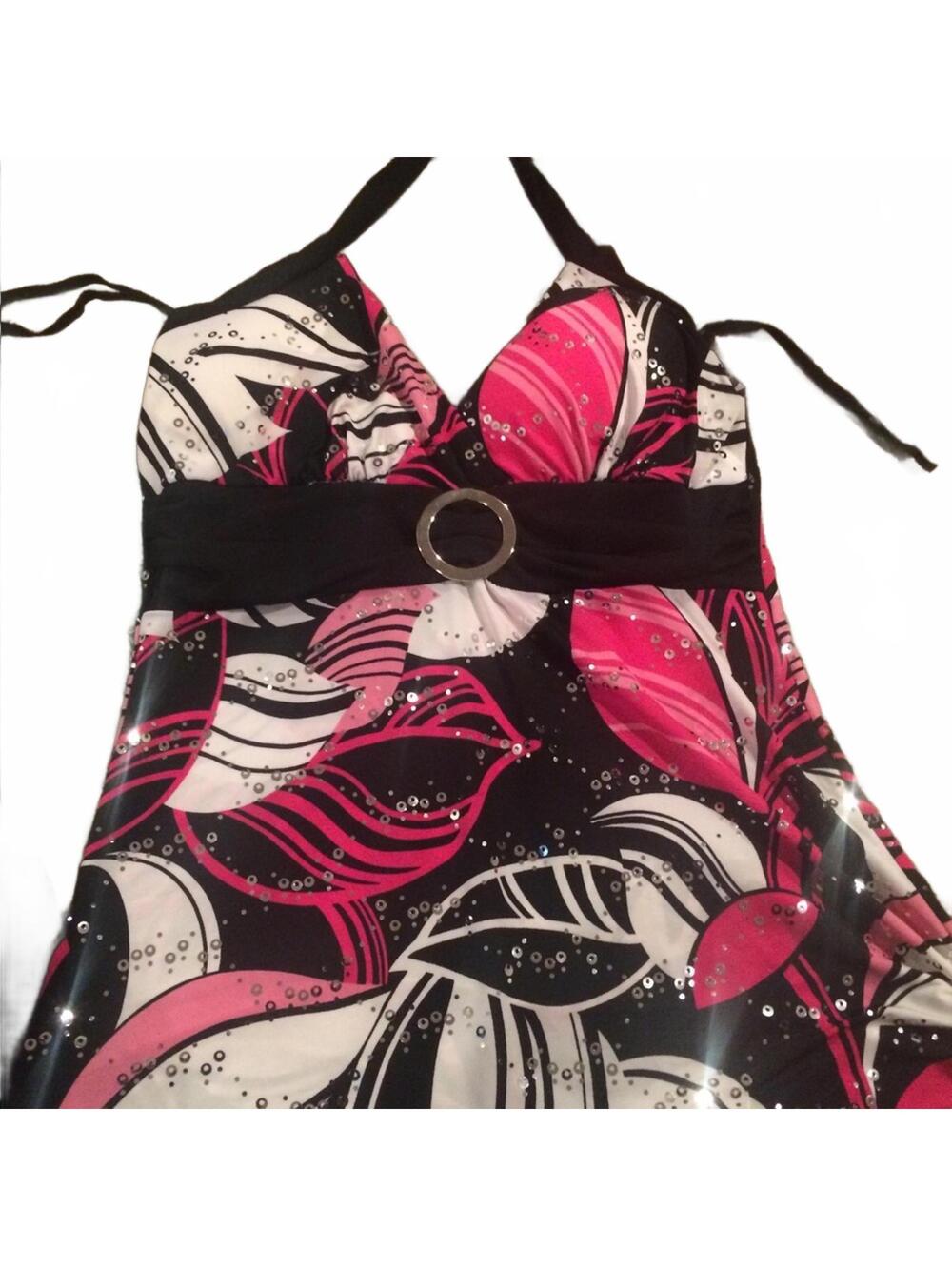 Topia Women's Halter Neck Dress with Sequins and Belt Detail Size Small